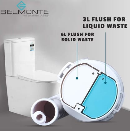 Belmonte 8.25 Inch / 21 cm Dual Flush Siphon, Round Push Button, Adjustable Fill Valve 8 to 12 Inch/Ball Cock/Flush Tank Fittings Set for Single/One Piece Western Commode/Toilet/EWC Repair Kit
