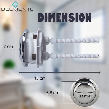 Belmonte Replaceable Round Dual Flush Push Button with 2 Bar for Lid Cover of Toilet Water Tank Flushing 58mm / Flush Tank Fittings for Western Commode/EWC Lid Hole Should be at Least 58MM/2.3"