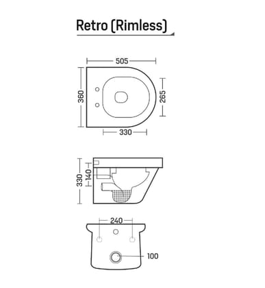 Belmonte Ceramic Wall Hung Mounted Rimless Western Toilet/Commode/Water Closet/EWC Retro Glossy Finish Black Color