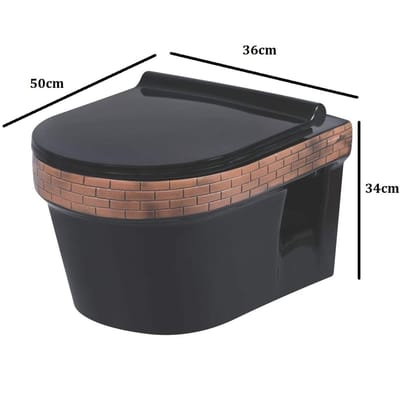 Belmonte Ceramic Wall Mounted Rimfree/Rimless Western Commode Designer Toilet/Water Closet/EWC Retro 50cm x 36cm x 34cm - Bricks Black
