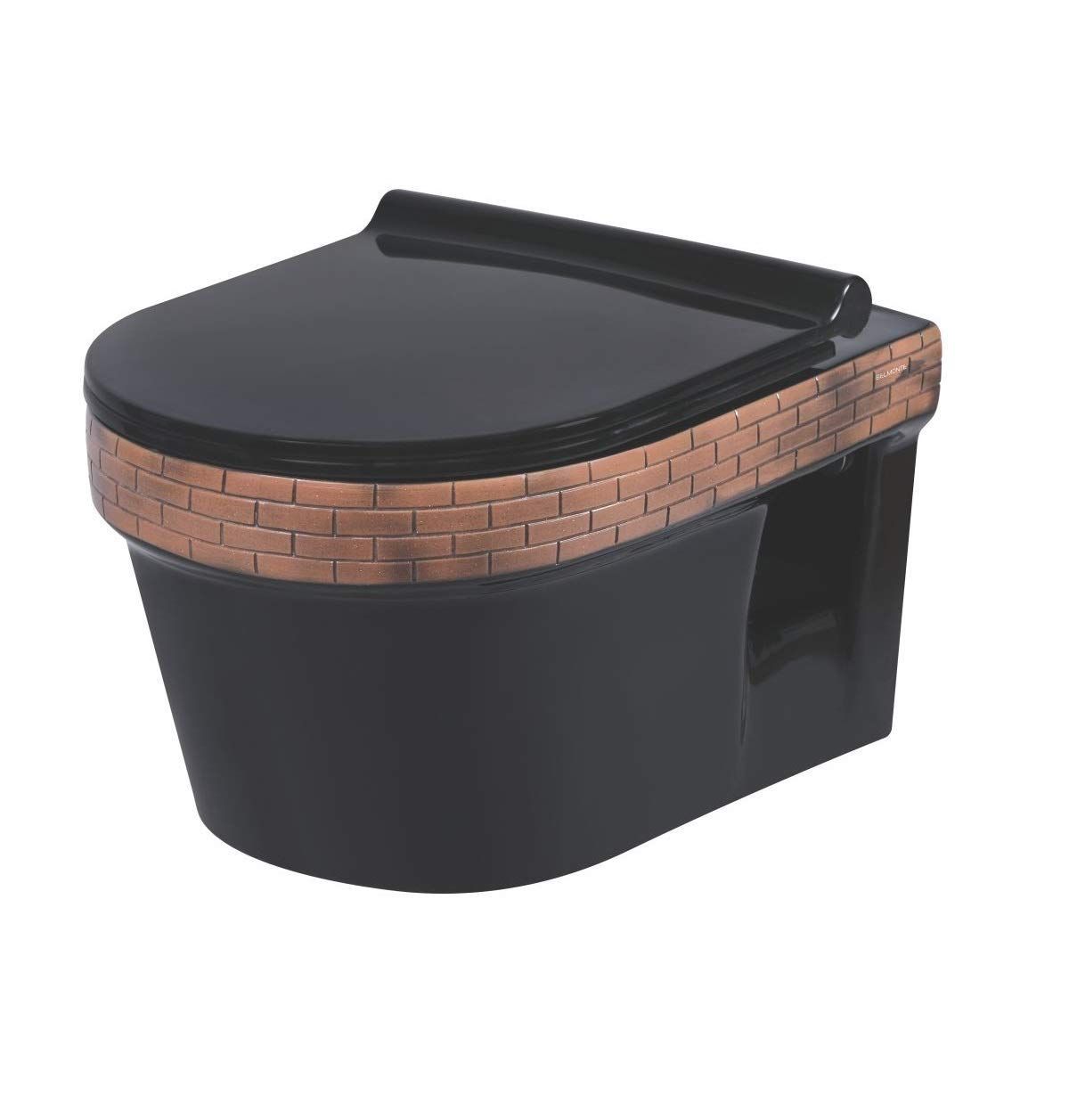 Belmonte Ceramic Wall Mounted Rimfree/Rimless Western Commode Designer Toilet/Water Closet/EWC Retro 50cm x 36cm x 34cm - Bricks Black