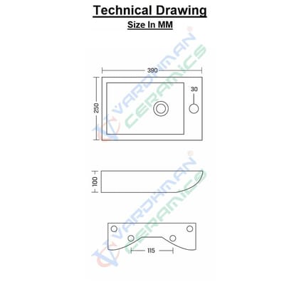 Vardhman Ceramics Wash Basin Wall Hung Mounted Glossy Finish White Sink for Bathroom