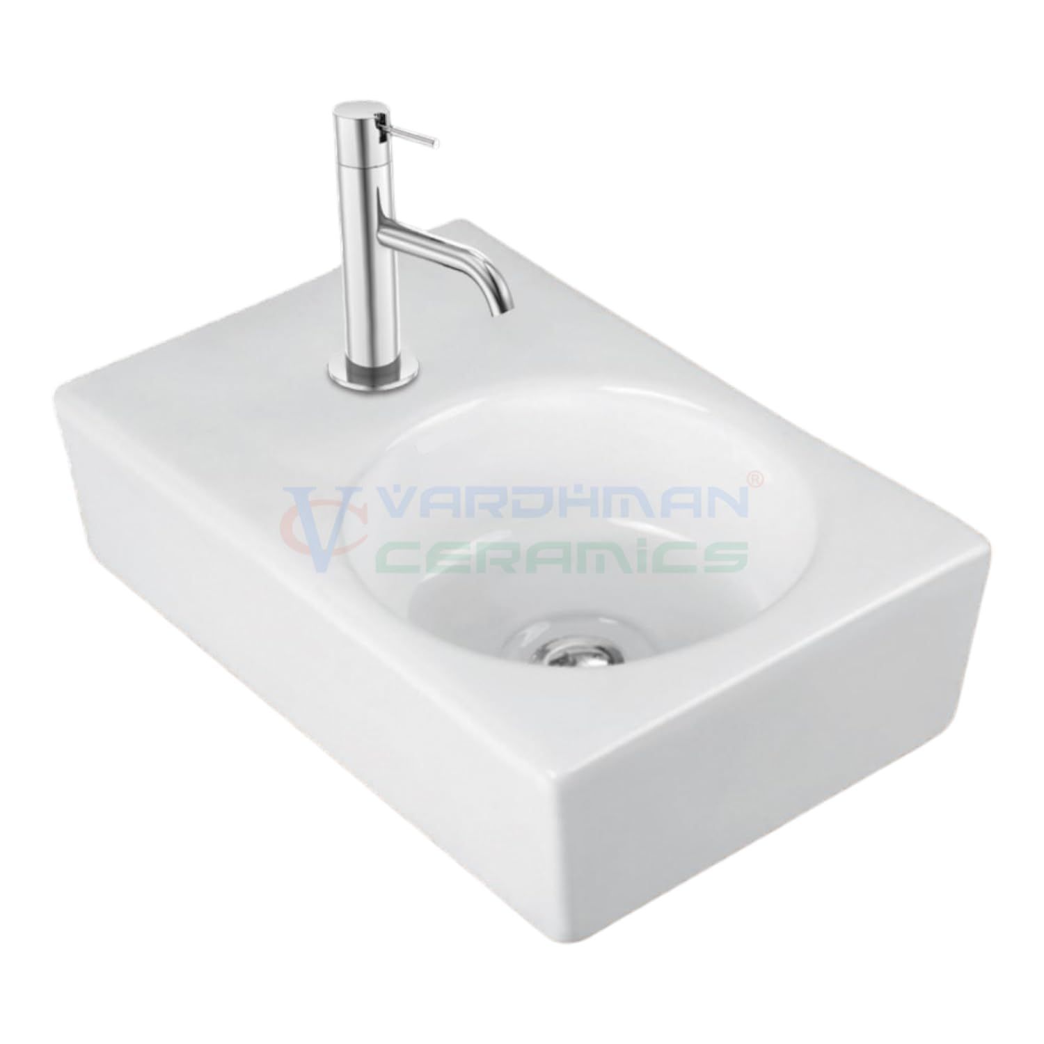 Vardhman Ceramics Wash Basin Table Top Over Counter Vessel Sink Glossy Finish White Sink for Bathroom