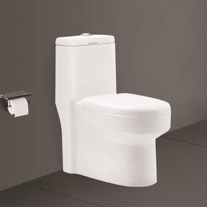 Vardhman Ceramics Western Commode One Piece Water Closet Floor Mounted S Trap Outlet on Floor Glossy Finish White EWC for Toilet Bathroom Washroom 806 White