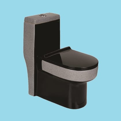 Vardhman Ceramics Designer One Piece Western Commode Water Closet Rustic Black Floor Mounted S Trap Outlet on Floor Glossy and Matt Finish EWC for Toilet Bathroom Washroom 806 Rustic Black