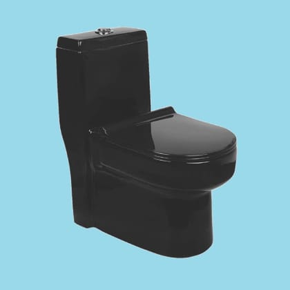 Vardhman Ceramics Full Black One-Piece Western Commode Water Closet Floor Mounted S Trap Outlet on Floor Glossy Finish EWC for Toilet Bathroom Washroom 806 Full Black