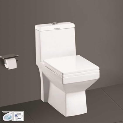 Vardhman Ceramics Syphonic Commode Toilet One Piece EWC Western Water Closet Floor Mounted S Trap Outlet on Floor Glossy Finish White EWC for Bathroom Washroom 808 Siphonic White