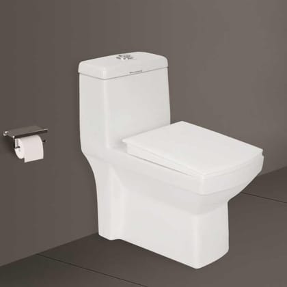 Vardhman Ceramics Floor Mounted Western Toilet One Piece Commode Water Closet S Trap Outlet on Floor Glossy Finish White EWC for Bathroom Washroom 808 White