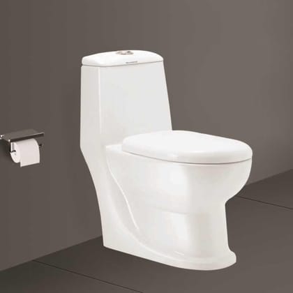 Vardhman Ceramics One Piece Water Closet Floor Mounted S Trap Outlet on Floor Western Commode Glossy Finish White EWC for Toilet Bathroom Washroom 811 White