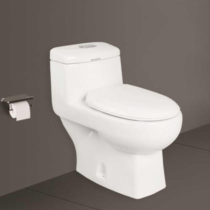 Vardhman Ceramics One Piece Water Closet Floor Mounted S Trap Western Commode Outlet on Floor Glossy Finish White EWC for Toilet Bathroom Washroom 812 White