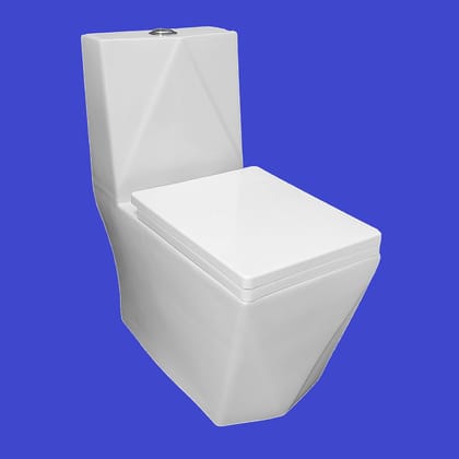 Vardhman Ceramics One-Piece Western Commode Water Closet Floor Mounted S Trap Outlet on Floor Glossy Finish White EWC for Toilet Bathroom Washroom Diamond White