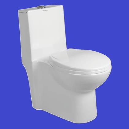 Vardhman Ceramics Western Toilet One Piece Siphonic Tornado Flushing Commode Water Closet Floor Mounted S Trap OUTLET is on FLOOR Glossy Finish White EWC for Bathroom Washroom (RETRO SIPHONIC WHITE)