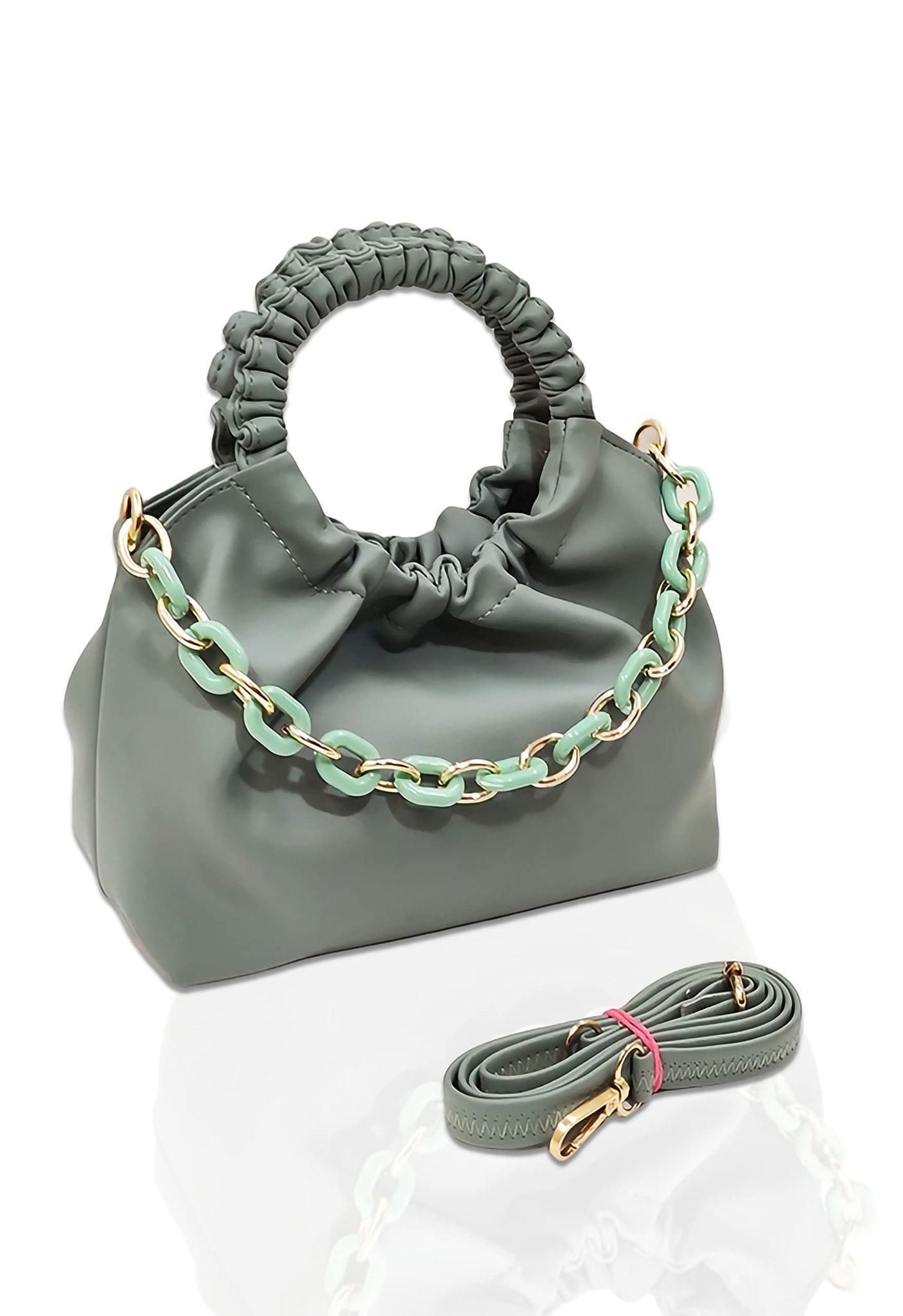 Magnifique Women's Hand/Sling/Side Bag/purse Polyurethane Western (Green)