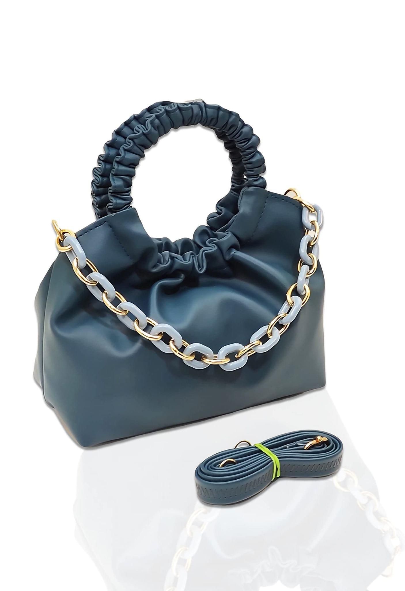 Magnifique Women's Hand/Sling/Side Bag/purse Polyurethane Western (Blue)