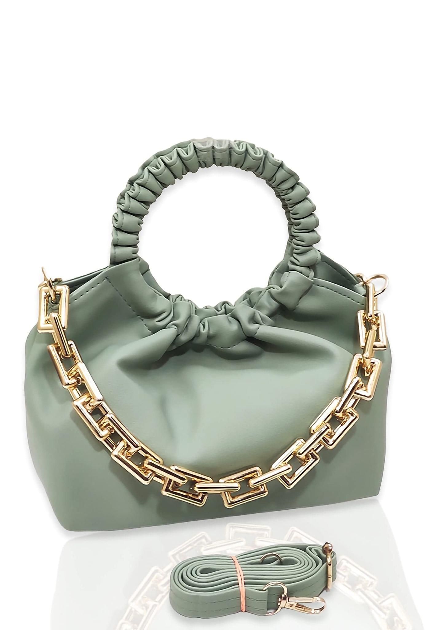 Magnifique Polyurethane ?Women's Hand/Sling/Side Bag/Purse? (Free Size_Green)