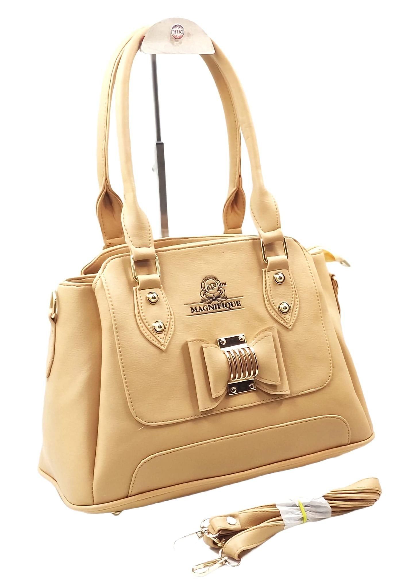 Magnifique Women's Hand/Sling/Side Bag/purse Polyurethane Western (Beige)