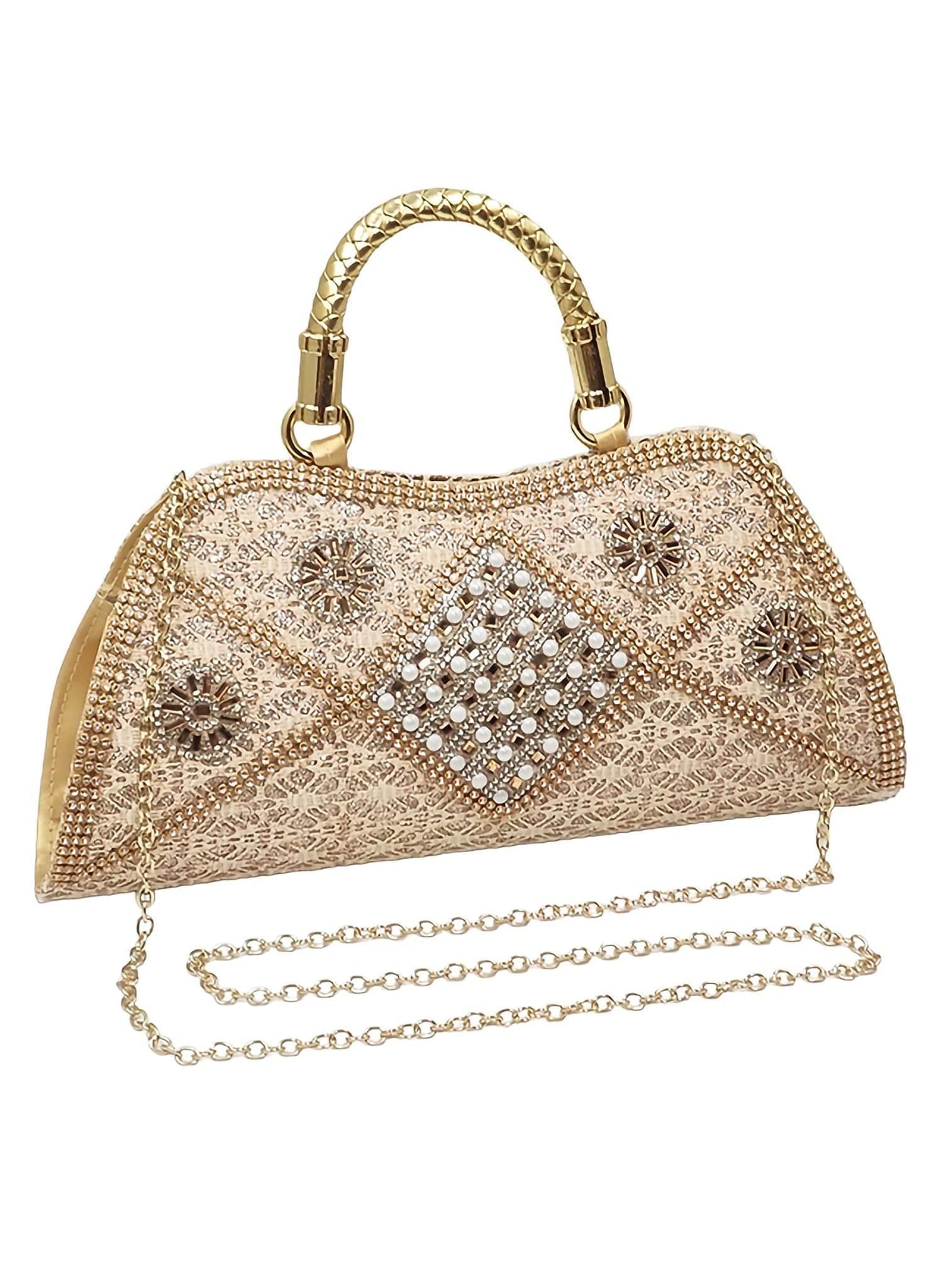 Magnifique Women's Hand/Sling/Side Bag/purse Polyurethane Western (Gold)