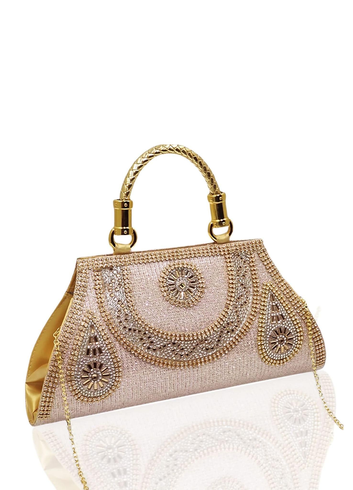 Magnifique Women's Hand/Sling/Side Bag/purse Polyurethane Western (Gold)