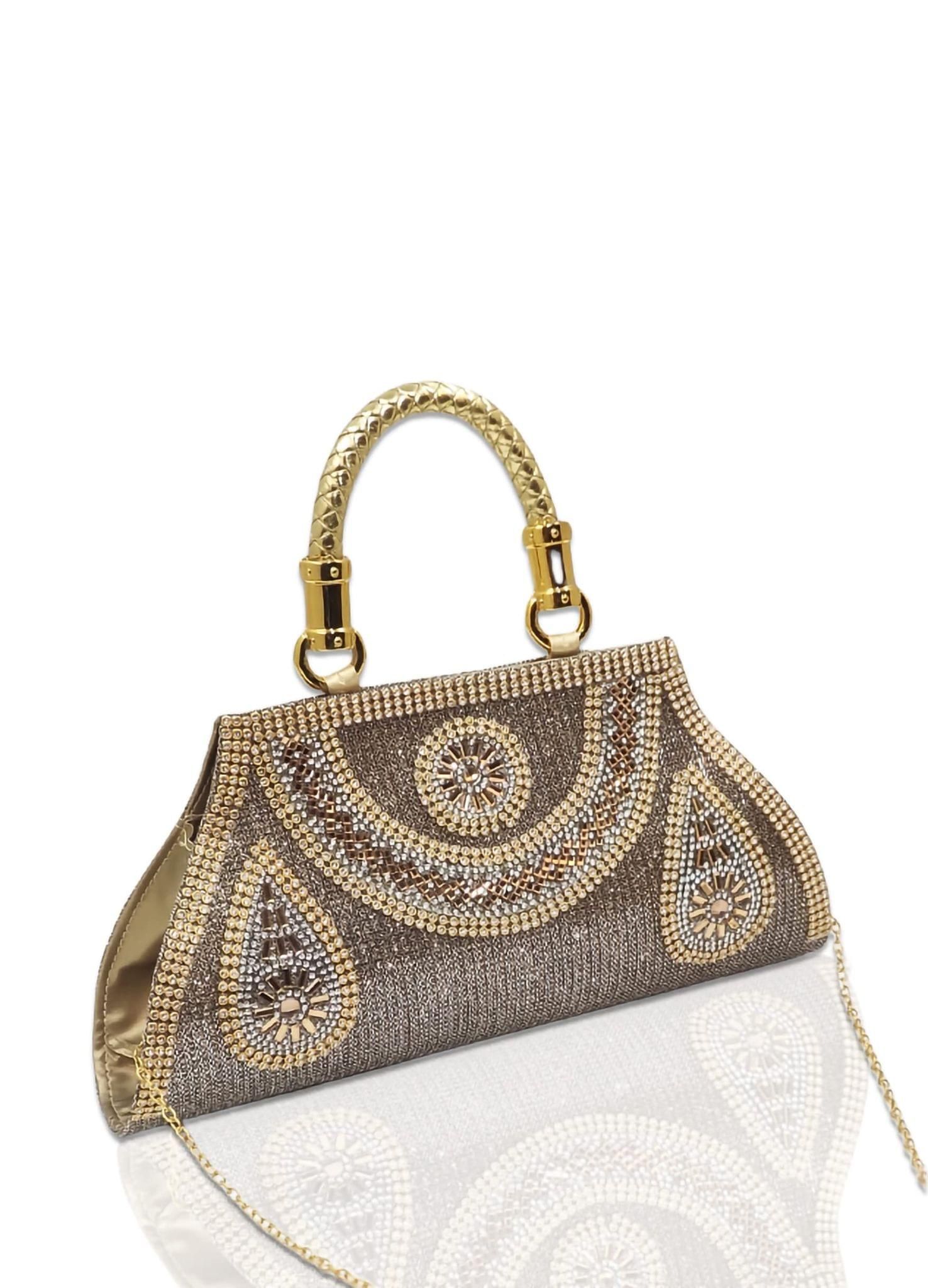 Magnifique Women's Hand/Sling/Side Bag/purse Polyurethane Western (Gold)