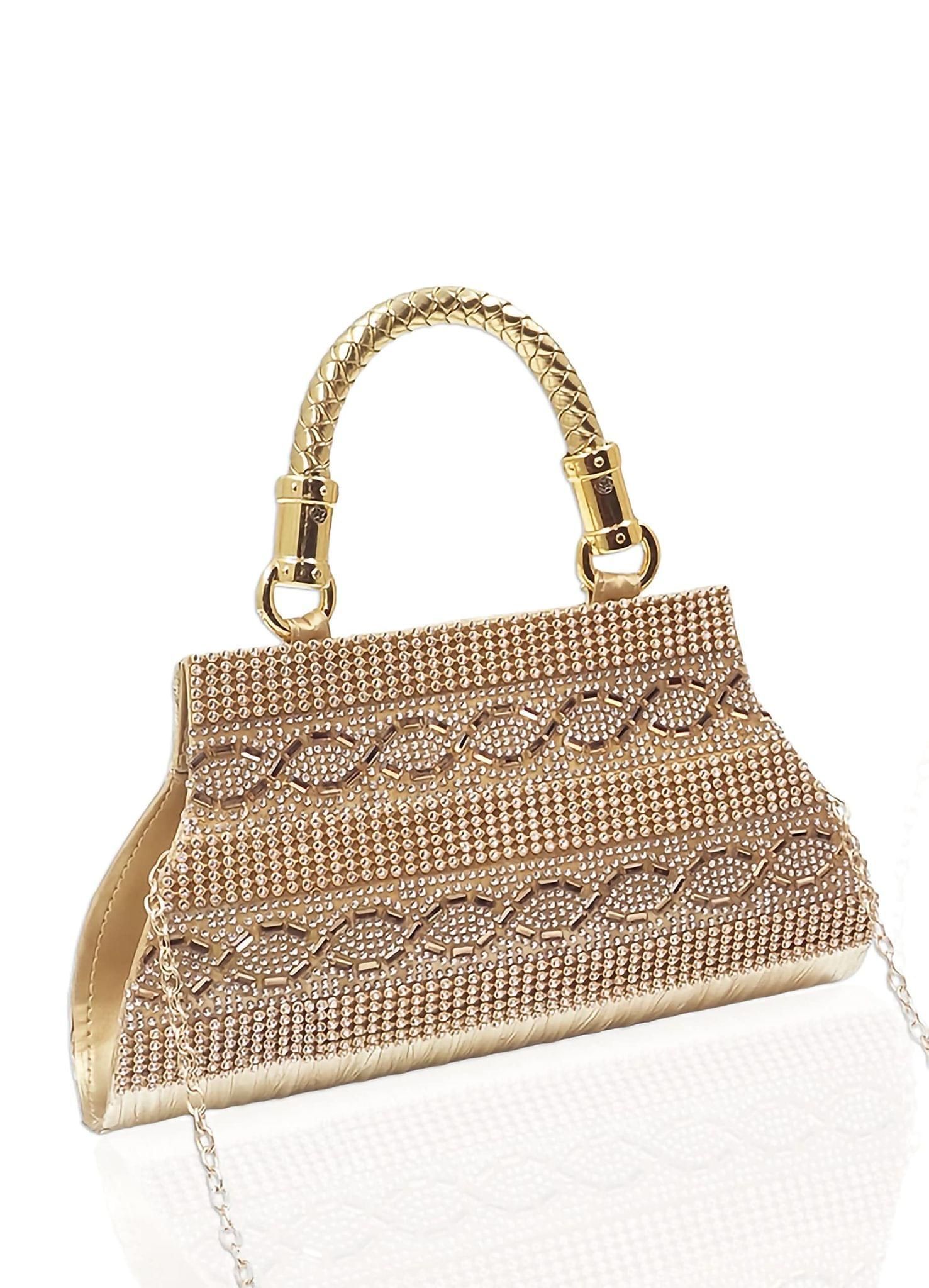 Magnifique Women's Hand/Sling/Side Bag/purse Polyurethane Western (Gold)