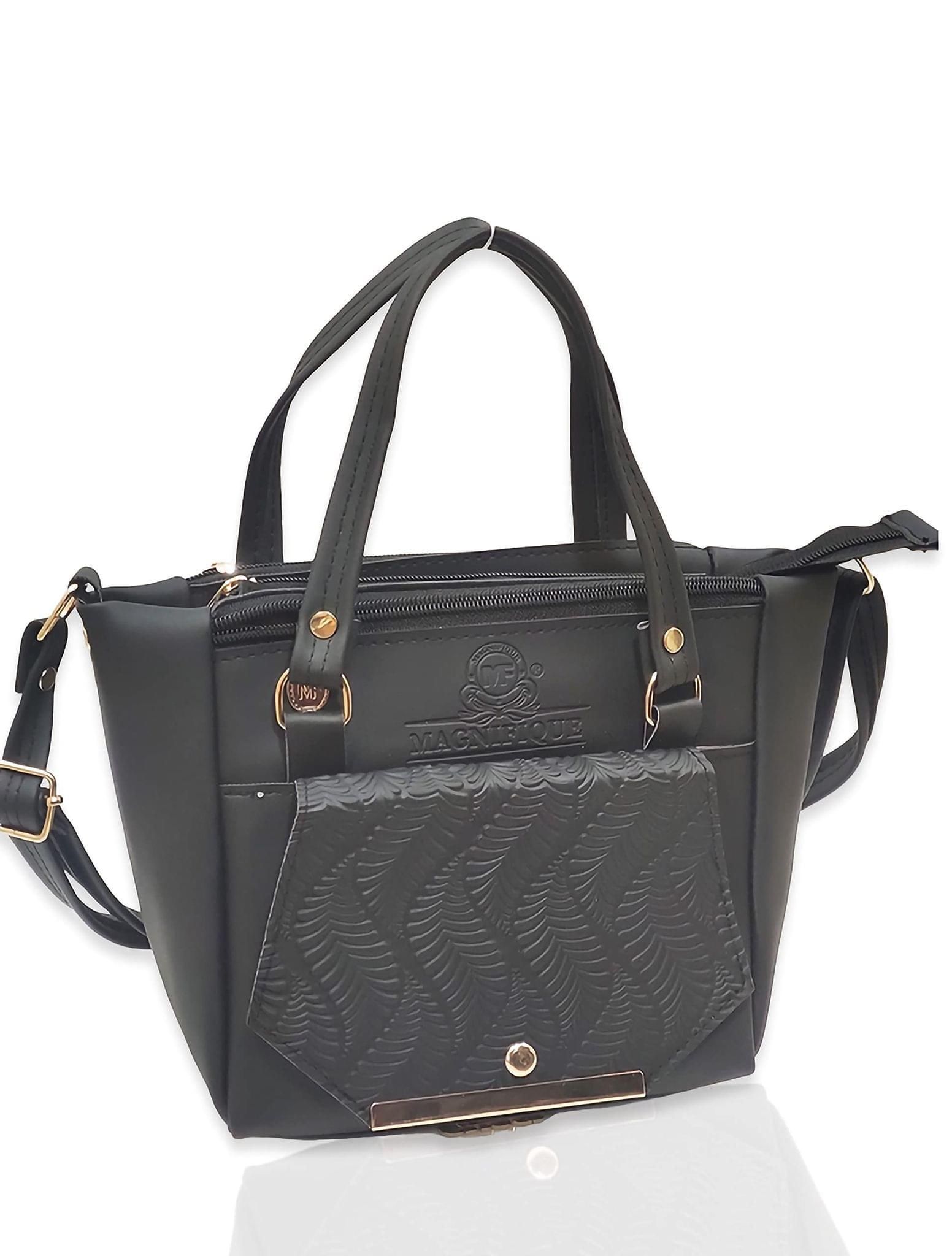 Magnifique Polyurethane ?Women's Hand/Sling/Side Bag/Purse? (Free Size_Black)