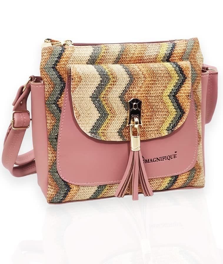 Magnifique Women's Hand/Sling/Side Bag/purse Polyurethane Western (Pink)