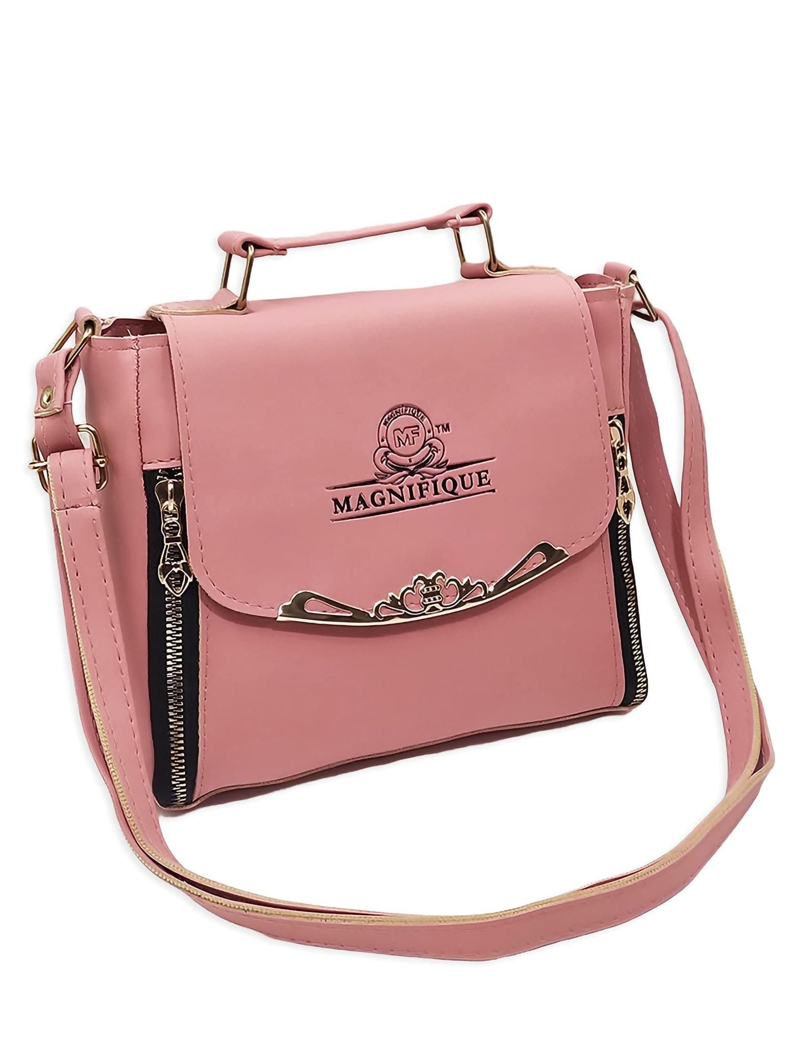Magnifique Women's Hand/Sling/Side Bag/purse Polyurethane Western (Pink)