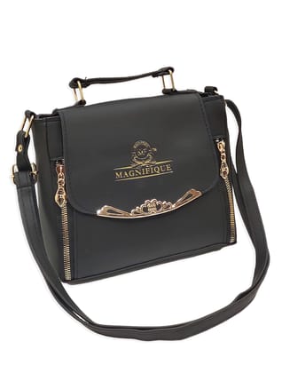 Magnifique Women's Hand/Sling/Side Bag/purse Polyurethane Western (Black)