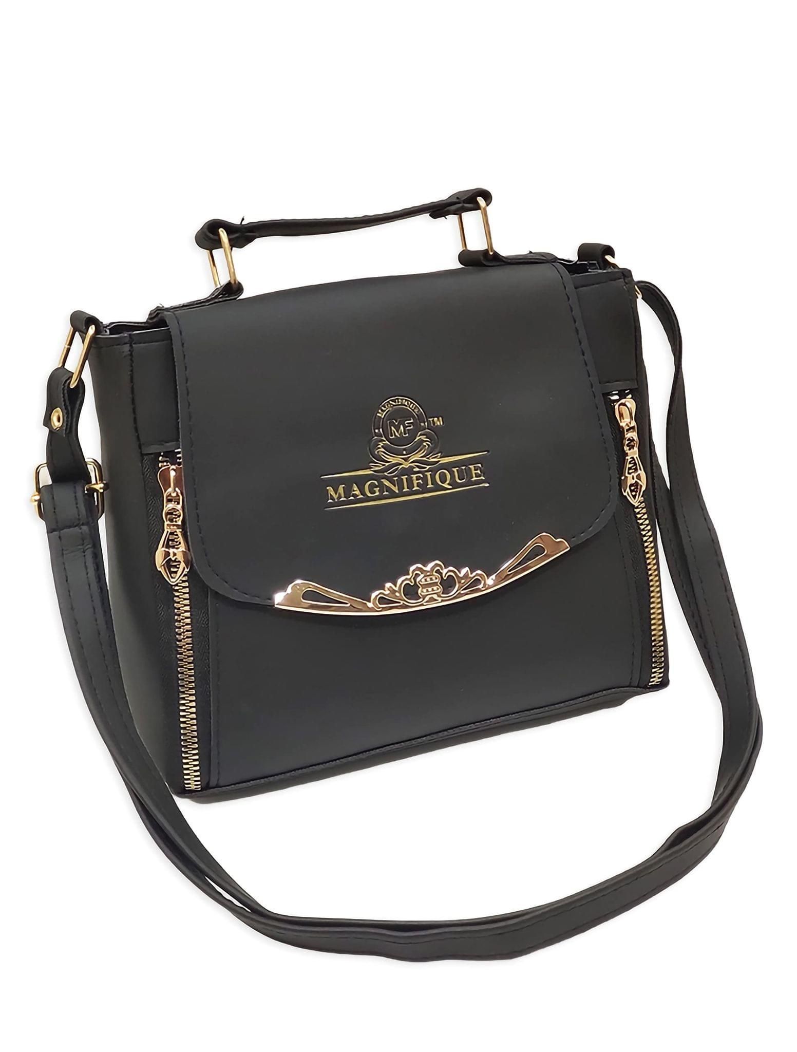 Magnifique Women's Hand/Sling/Side Bag/purse Polyurethane Western (Black)