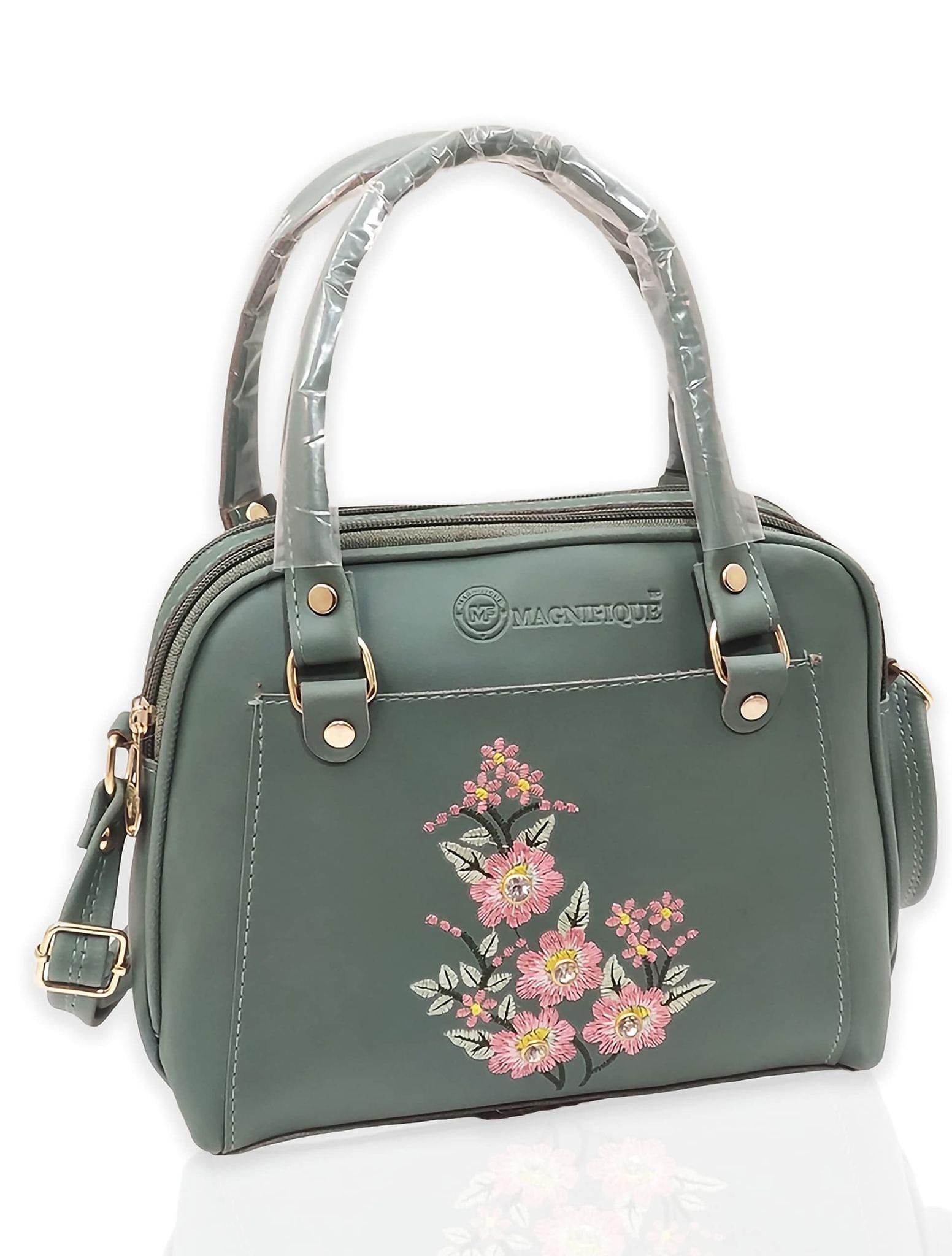 Magnifique Women's Hand/Sling/Side Bag/purse Polyurethane Western (Green)