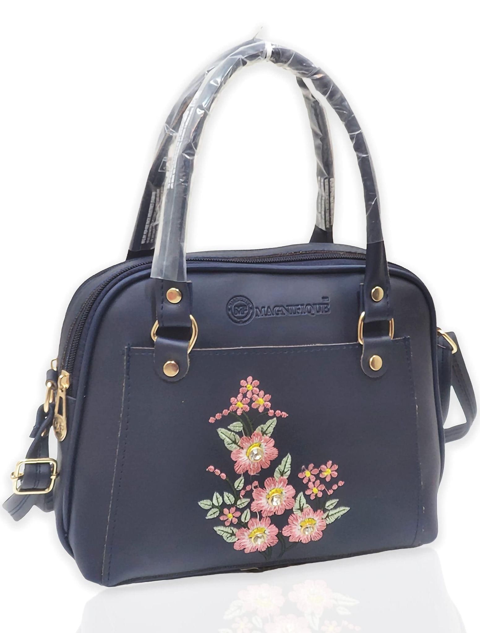 Magnifique Women's Hand/Sling/Side Bag/purse Polyurethane Western (Blue)