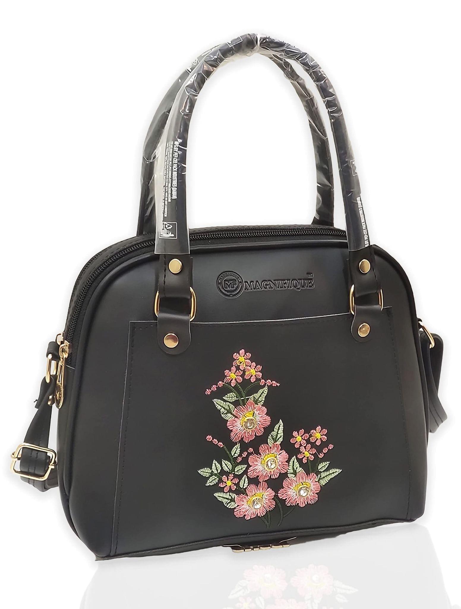 Magnifique Women's Hand/Sling/Side Bag/purse Polyurethane Western (Black)