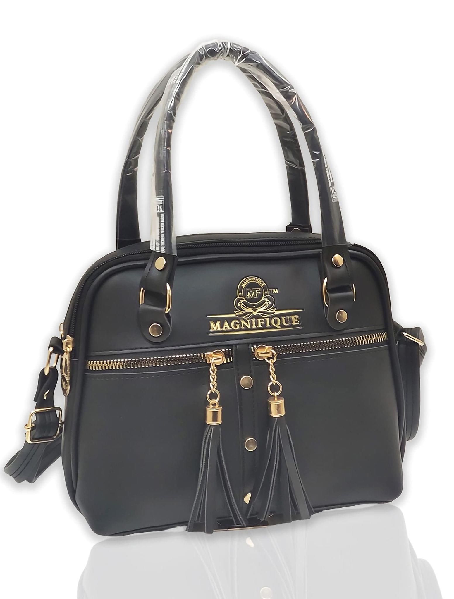 Magnifique Women's Hand/Sling/Side Bag/purse Polyurethane Western (Black)