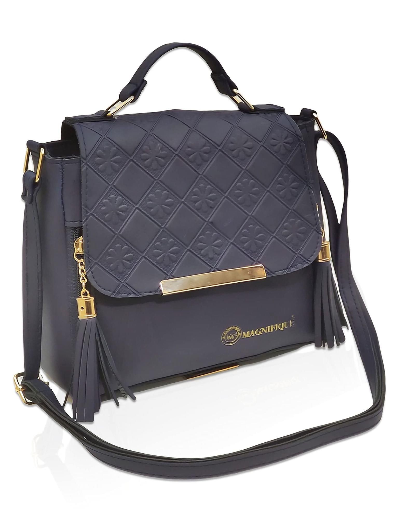 Magnifique Women's Hand/Sling/Side Bag/purse Polyurethane Western (Blue)