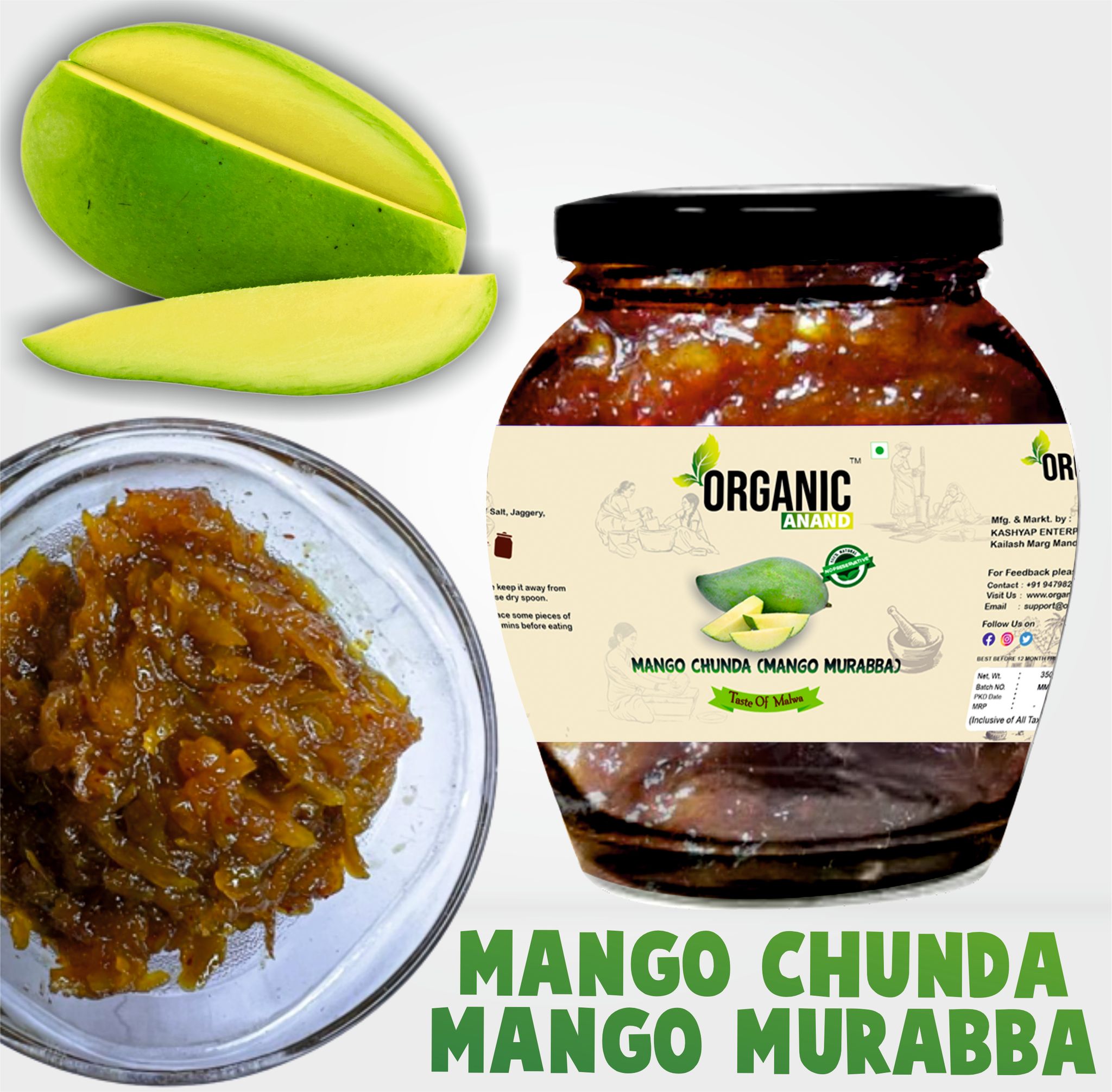 Organic Anand Handmade Mango Murabba 350 Gram Aam ka Murabba Grated Mango Chunda Authentic No preservative (Pack of 1)