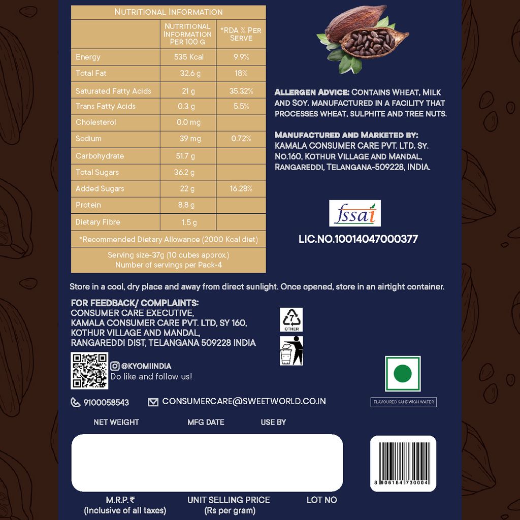 Kyomi Quattro Chocolate Wafer Cubes, 450g | Crispy & Delicious Wafers Perfect for Snacking (Pack of 3)