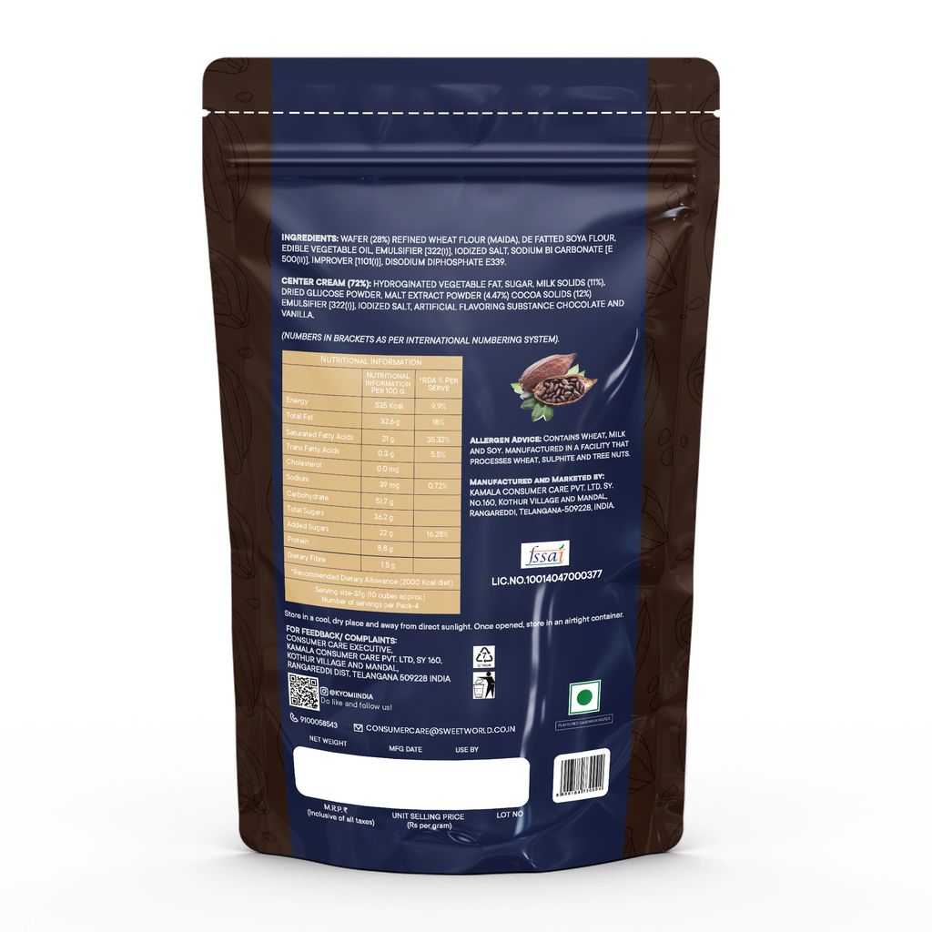 Kyomi Quattro Chocolate Wafer Cubes, 450g | Crispy & Delicious Wafers Perfect for Snacking (Pack of 3)