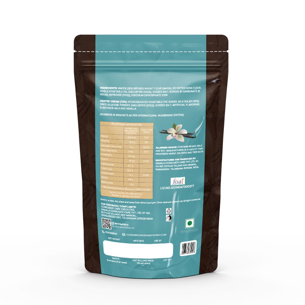 Kyomi Quattro Vanilla Wafer Cubes, 450g | Crispy & Delicious Wafers Perfect for Snacking (Pack of 3)