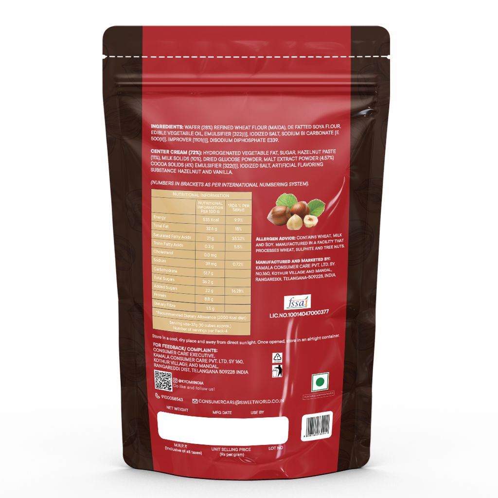 Kyomi Quattro Hazelnut Flavour Wafer Cubes, 450g | Crispy & Delicious Wafers Perfect for Snacking (Pack of 3)