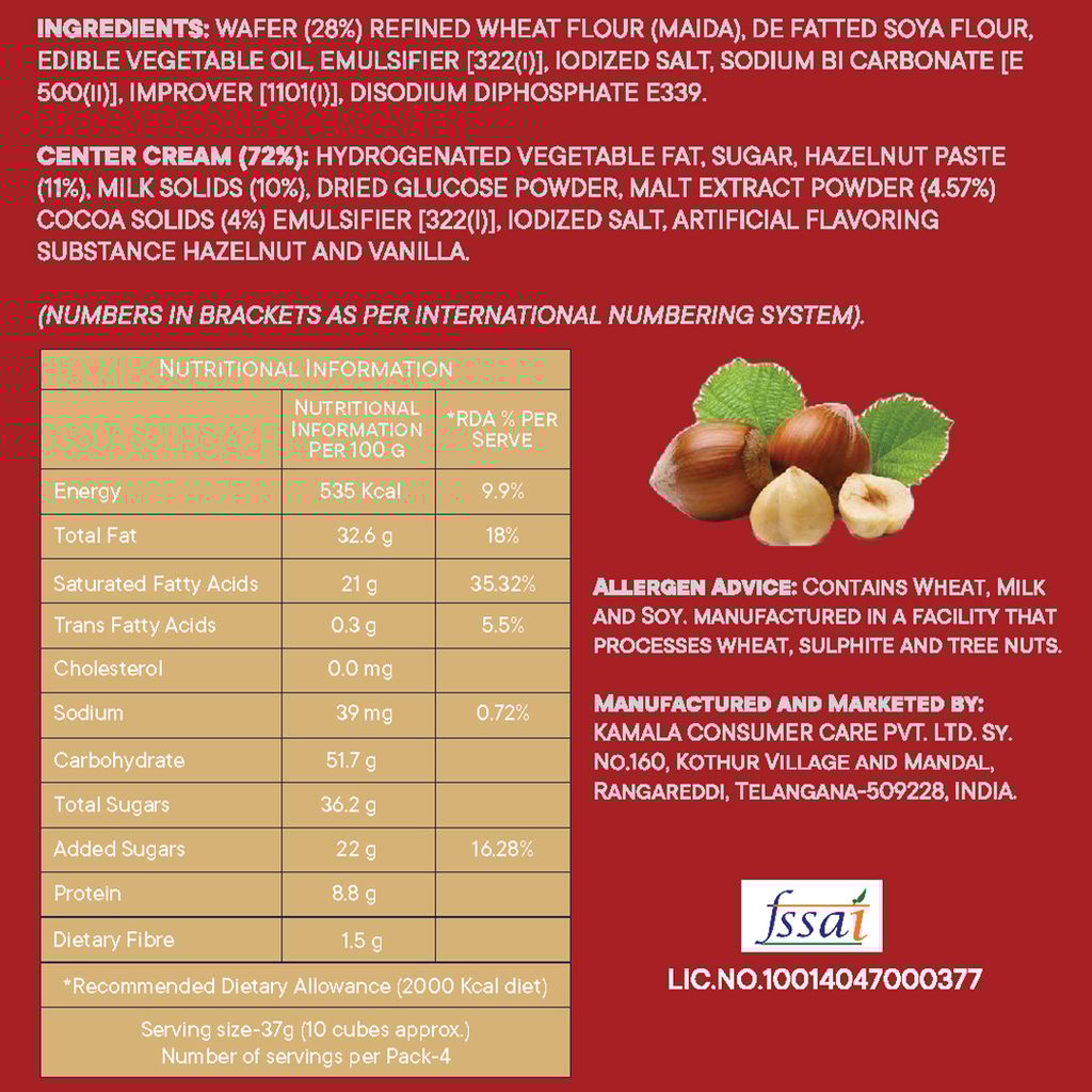 Kyomi Quattro Hazelnut Flavour Wafer Cubes, 450g | Crispy & Delicious Wafers Perfect for Snacking (Pack of 3)