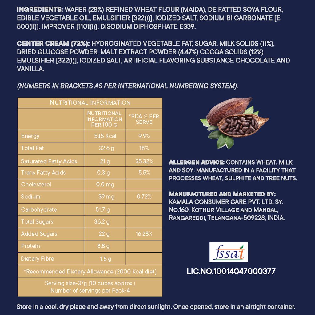 Kyomi Quattro Wafer Cubes, 450g | Crispy & Delicious Wafers Perfect for Snacking (Pack of 3) 450g  (Chocolate+Hazelnut+Vanilla)