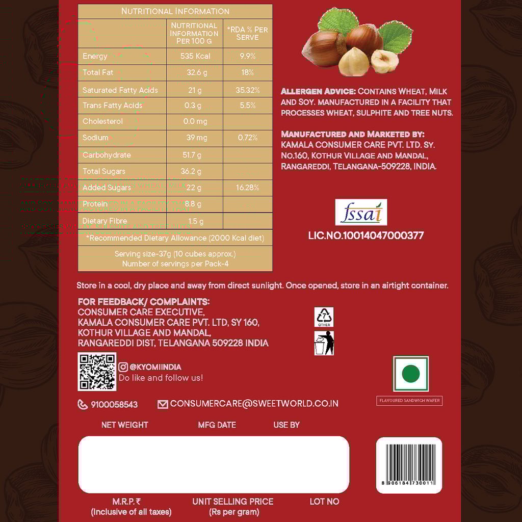 Kyomi Quattro Wafer Cubes, 450g | Crispy & Delicious Wafers Perfect for Snacking (Pack of 3) 450g  (Chocolate+Hazelnut+Vanilla)