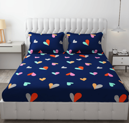 ZAYVA HOME Glace Cotton Floral Bedsheet for Double Bed with 2 Pillow Covers Size (90x100) (Blue)