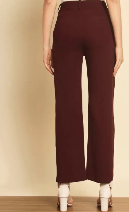 Women Regular Fit Maroon Lycra Blend Trousers