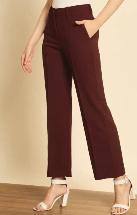 Women Regular Fit Maroon Lycra Blend Trousers