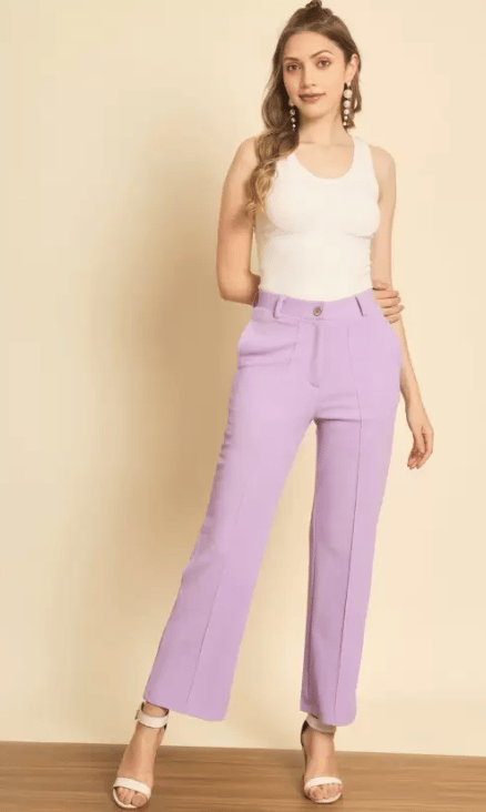 Women Regular Fit Purple Lycra Blend Trousers