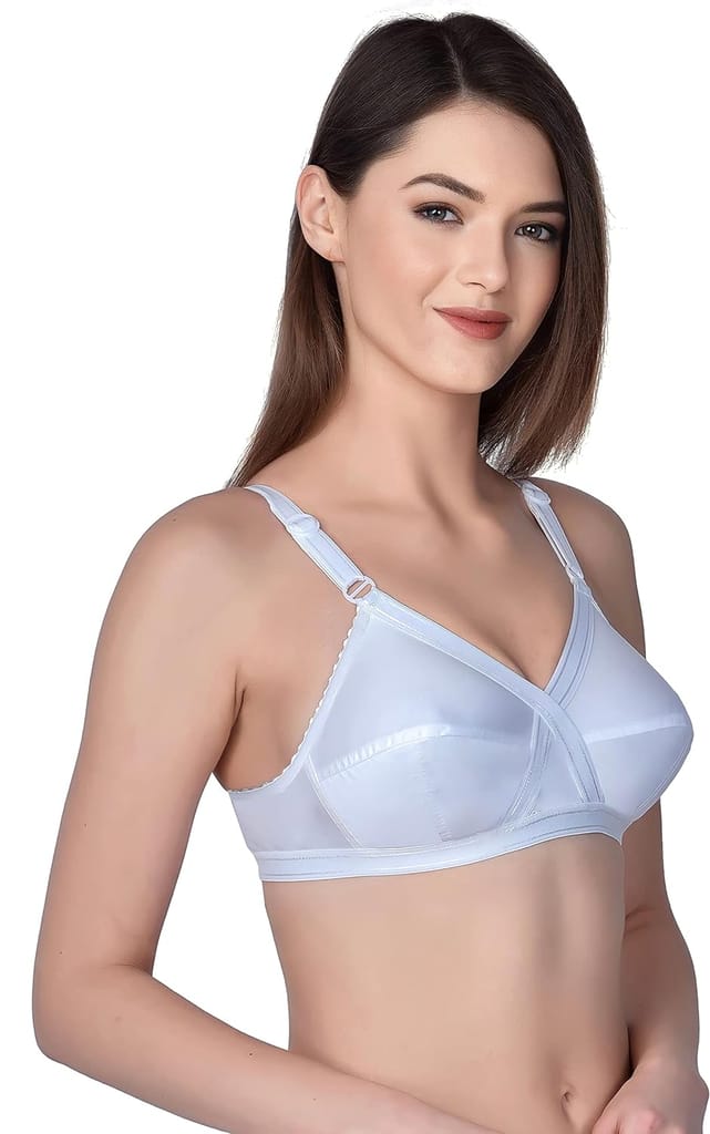 FASHION BONES Women's Cotton Cross Bra for Women and Girls | Full Coverage, Non-Padded | Daily Use Cotton Bra | 2 Black-1 White (Combo of 3)