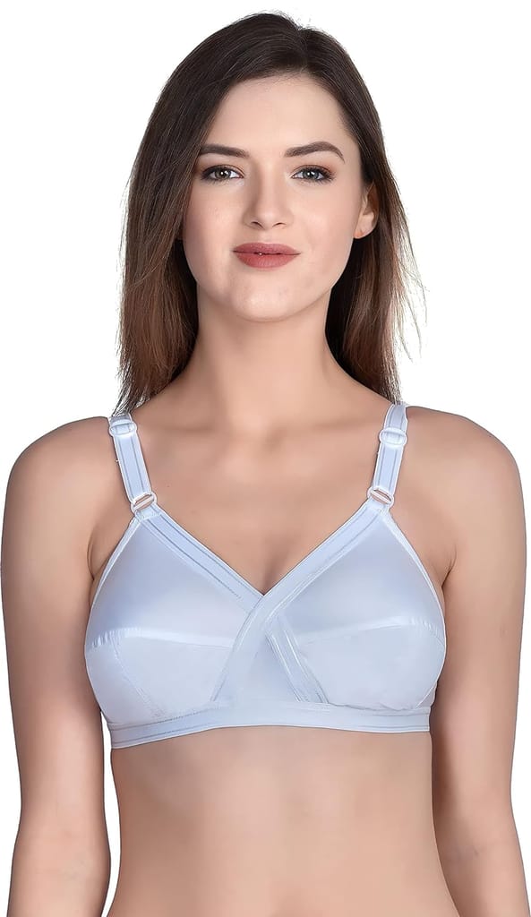 FASHION BONES Women's Cotton Cross Bra for Women and Girls | Full Coverage, Non-Padded | Daily Use Cotton Bra | 2 Black-1 White (Combo of 3)