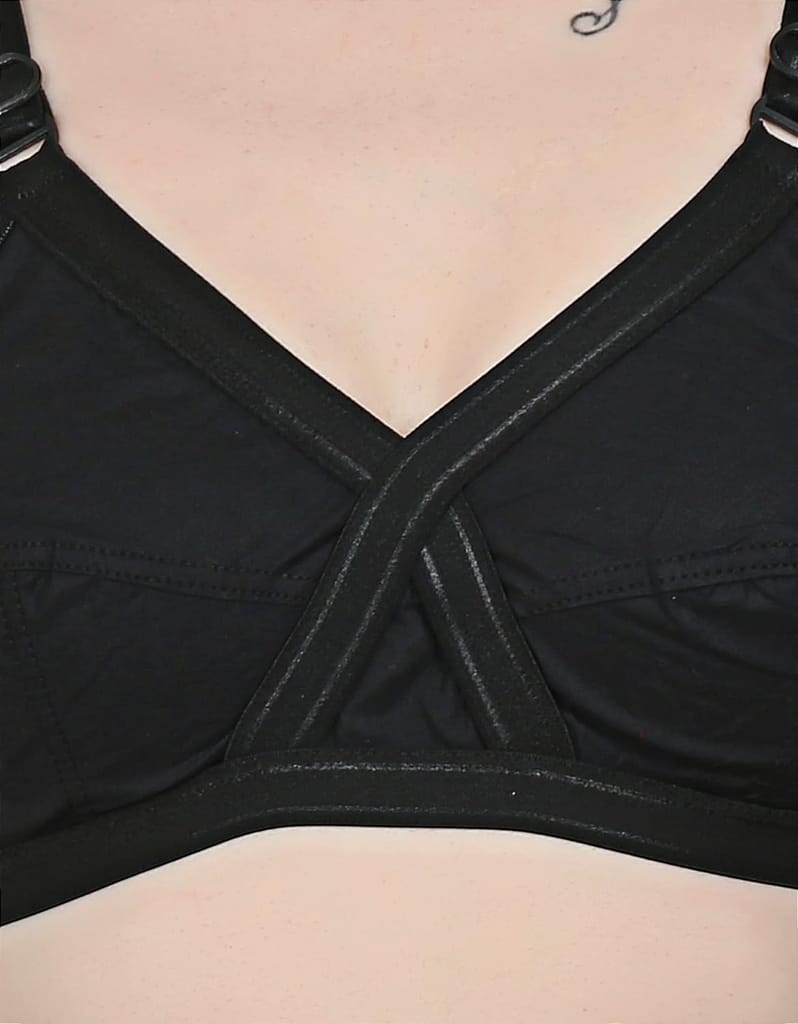 FASHION BONES Women's Cotton Cross Bra for Women and Girls | Full Coverage, Non-Padded | Daily Use Cotton Bra | 2 Black-1 White (Combo of 3)