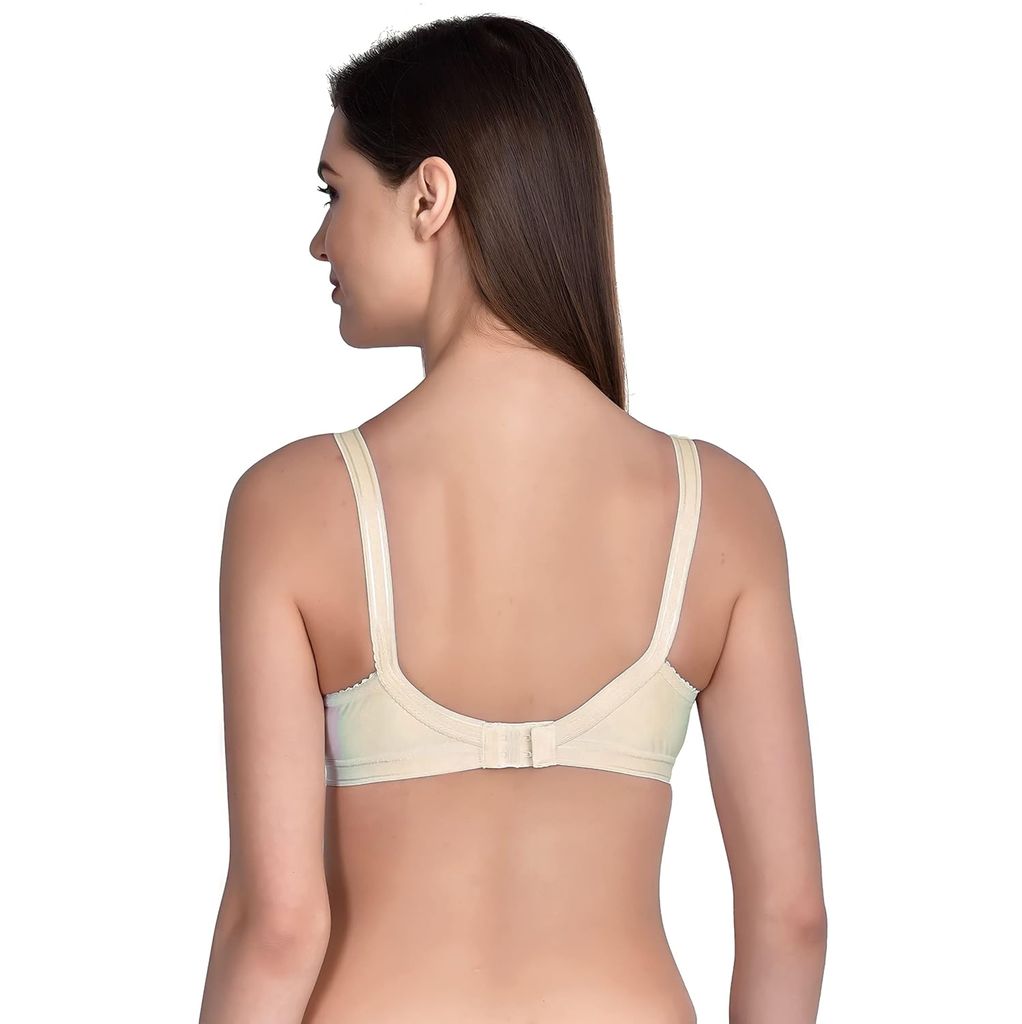 FASHION BONES Women's Cotton Cross Bra for Women and Girls | Full Coverage, Non-Padded | Daily Use Cotton Bra | Beige-White-Black (Combo of 3)